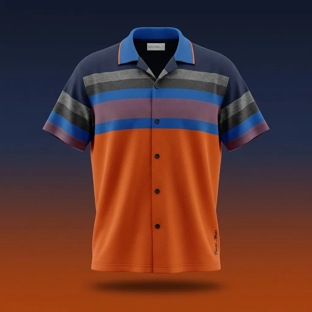پیراهن مردانه آستین کوتاه راه راه مدل Sunset Blue