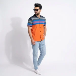 پیراهن مردانه آستین کوتاه راه راه مدل Sunset Blue | فروشگاه آنلاین بوتیکی