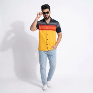 پیراهن مردانه آستین کوتاه راه راه مدل Sunset Blue | فروشگاه آنلاین بوتیکی